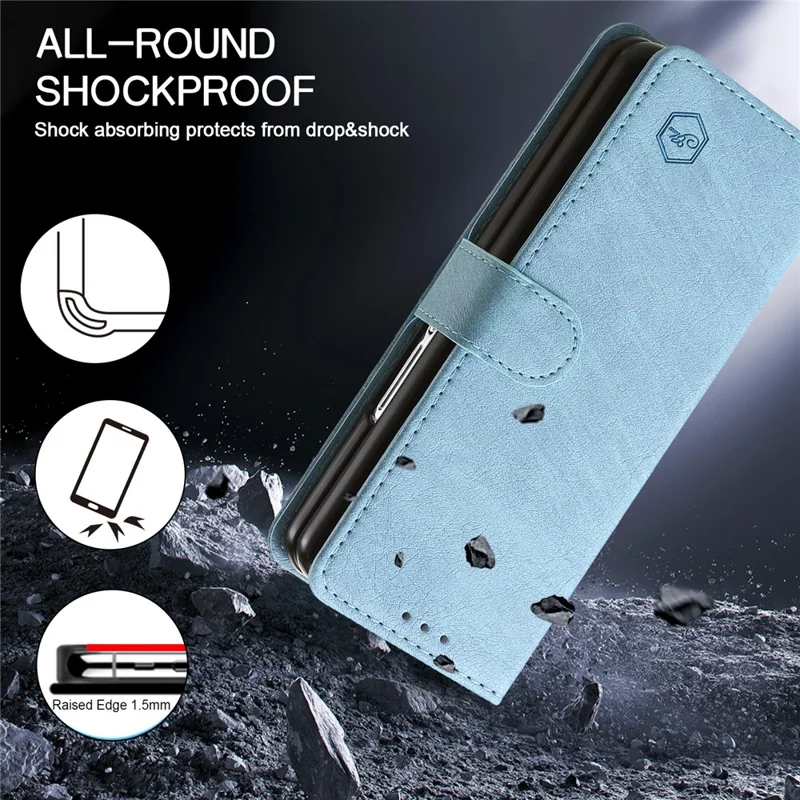For Samsung Galaxy Z Fold5 5G Case Solid Color Protective Cover PU Leather Wallet Phone Case - Baby Blue