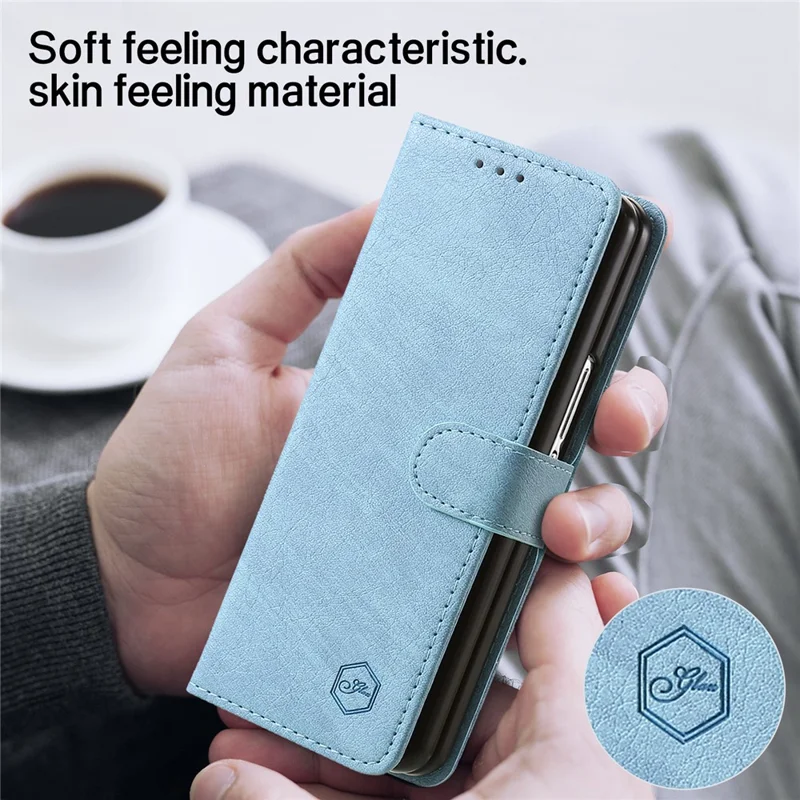 For Samsung Galaxy Z Fold5 5G Case Solid Color Protective Cover PU Leather Wallet Phone Case - Baby Blue