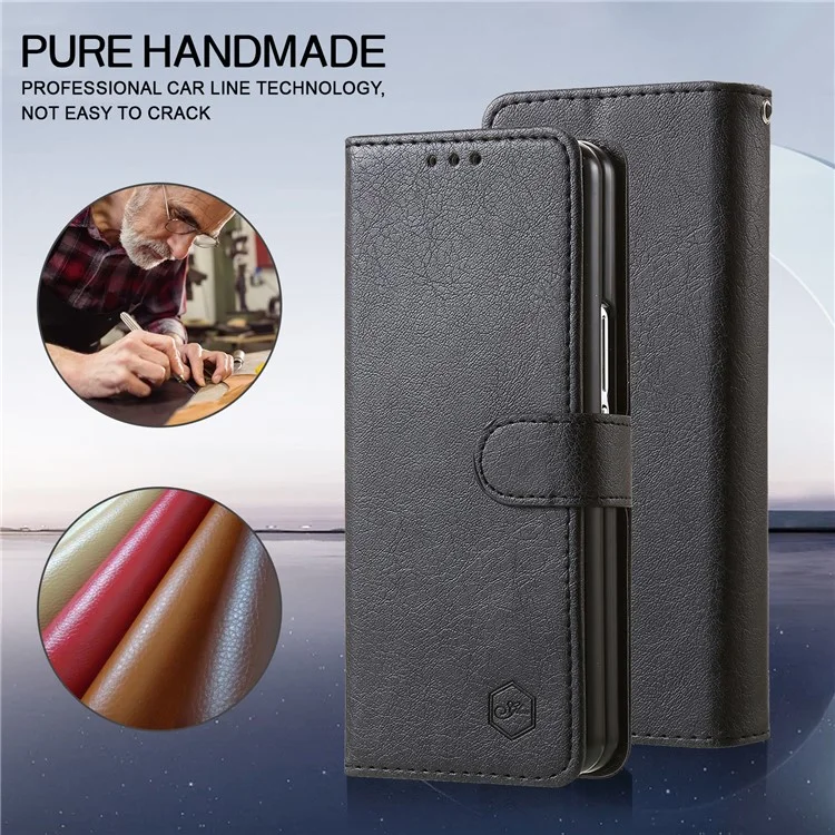 Para Samsung Galaxy Z Fold4 5G Case PU Leather Shockproof Case Solid Color Wallet Phone Cover - Black