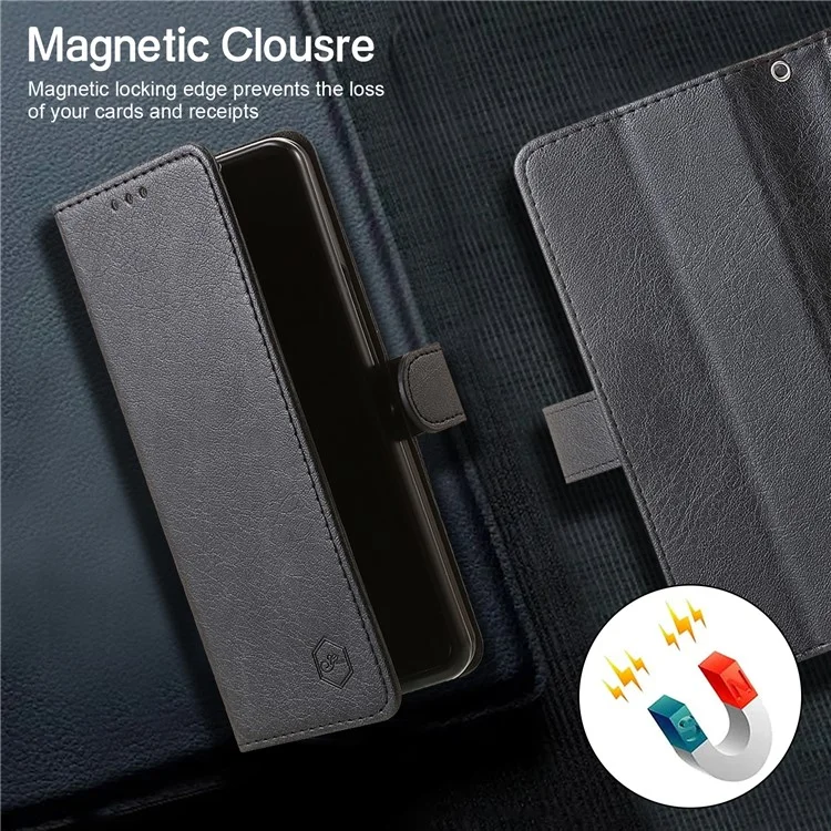Para Samsung Galaxy Z Fold4 5G Case PU Leather Shockproof Case Solid Color Wallet Phone Cover - Black