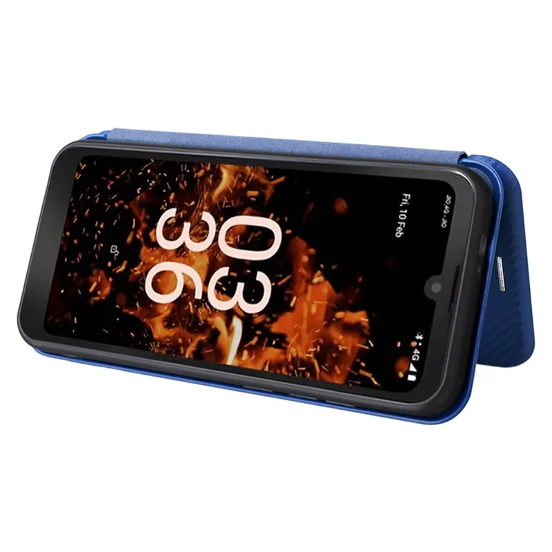 For Orbic Fun+ 4G Case Stand Card Slot Leather Phone Shell with Carbon Fiber Texture - Blue