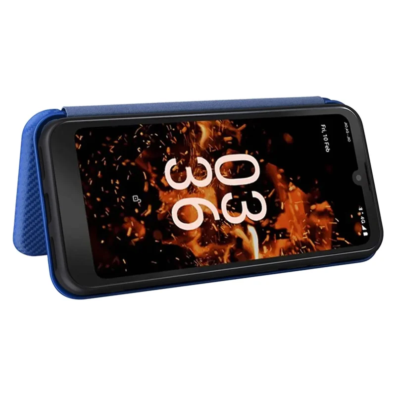 For Orbic Fun+ 4G Case Stand Card Slot Leather Phone Shell with Carbon Fiber Texture - Blue