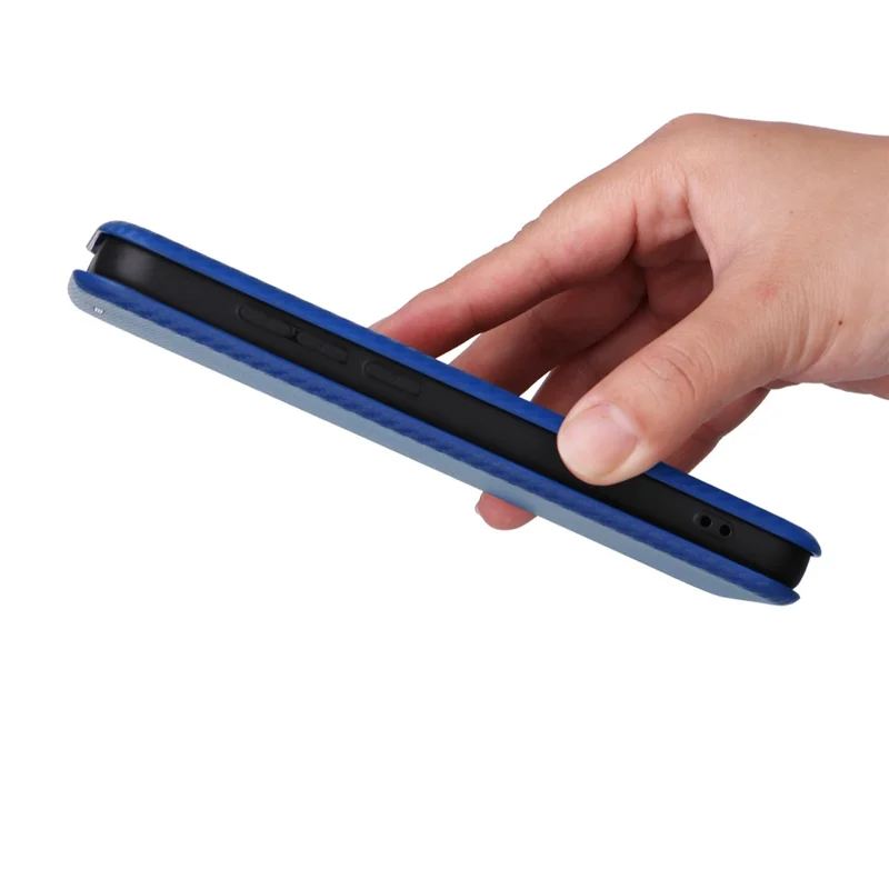 For Orbic Fun+ 4G Case Stand Card Slot Leather Phone Shell with Carbon Fiber Texture - Blue