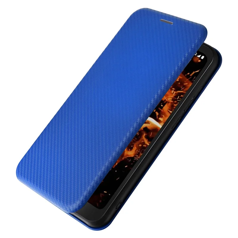 For Orbic Fun+ 4G Case Stand Card Slot Leather Phone Shell with Carbon Fiber Texture - Blue