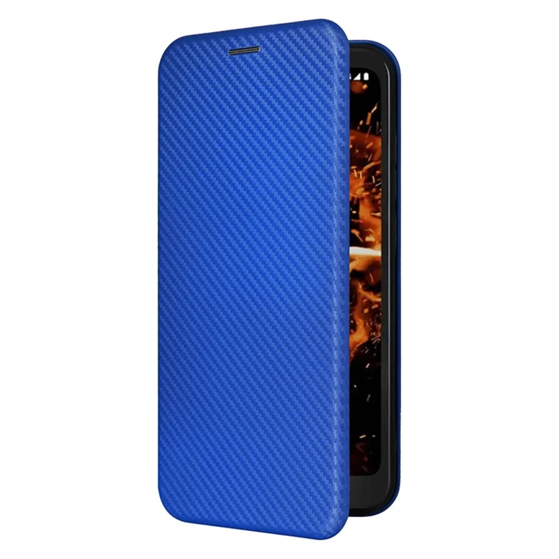For Orbic Fun+ 4G Case Stand Card Slot Leather Phone Shell with Carbon Fiber Texture - Blue