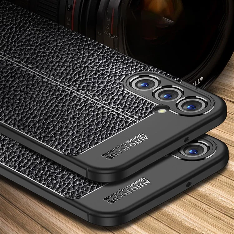 For Samsung Galaxy A05s 4G Case Litchi Texture Flexible TPU Anti-scratch Phone Cover - Black