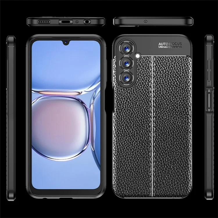 For Samsung Galaxy A05s 4G Case Litchi Texture Flexible TPU Anti-scratch Phone Cover - Black