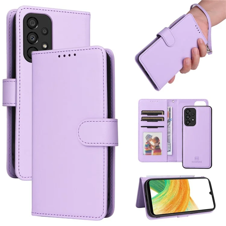 For Samsung Galaxy A33 5G Magnetic Case BETOPNICE Detachable PU Leather Phone Cover with Strap - Purple
