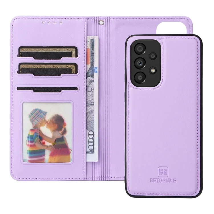 For Samsung Galaxy A33 5G Magnetic Case BETOPNICE Detachable PU Leather Phone Cover with Strap - Purple