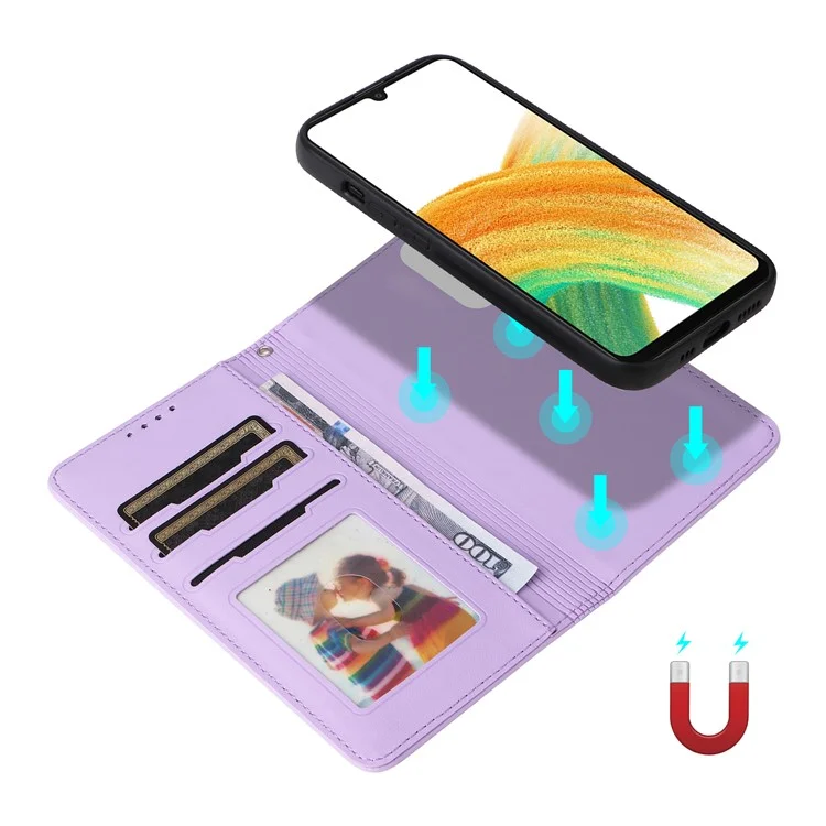 For Samsung Galaxy A33 5G Magnetic Case BETOPNICE Detachable PU Leather Phone Cover with Strap - Purple