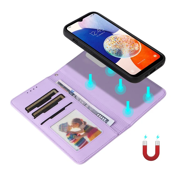 For Samsung Galaxy A14 4G / 5G Magnetic Case BETOPNICE Detachable PU Leather Phone Cover with Strap - Purple