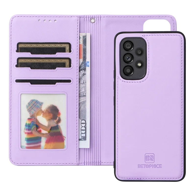 For Samsung Galaxy A53 5G Magnetic Case BETOPNICE Detachable PU Leather Phone Cover with Strap - Purple