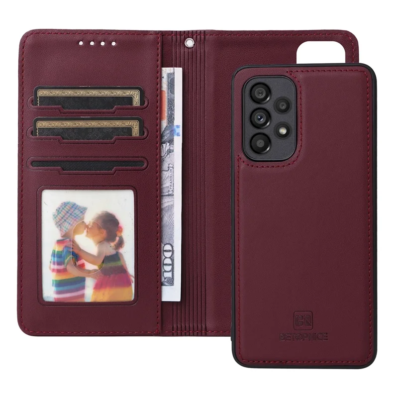 For Samsung Galaxy A53 5G Magnetic Case BETOPNICE Detachable PU Leather Phone Cover with Strap - Wine Red