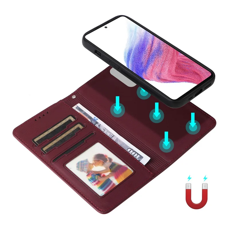For Samsung Galaxy A53 5G Magnetic Case BETOPNICE Detachable PU Leather Phone Cover with Strap - Wine Red