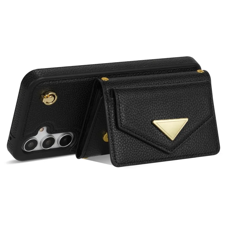 Para Samsung Galaxy A54 5G Case Card Holder Cell Phone PU Leather+TPU Cover com Alça de Ombro - Preto