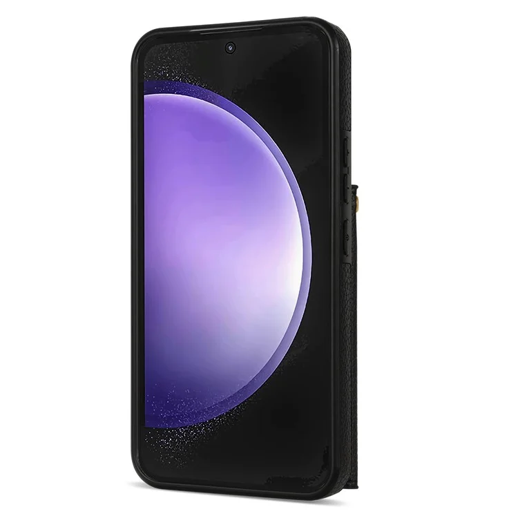 Para Samsung Galaxy S23 FE Case PU Leather+TPU Card Holder Kickstand Cover with Shoulder Strap - Preto