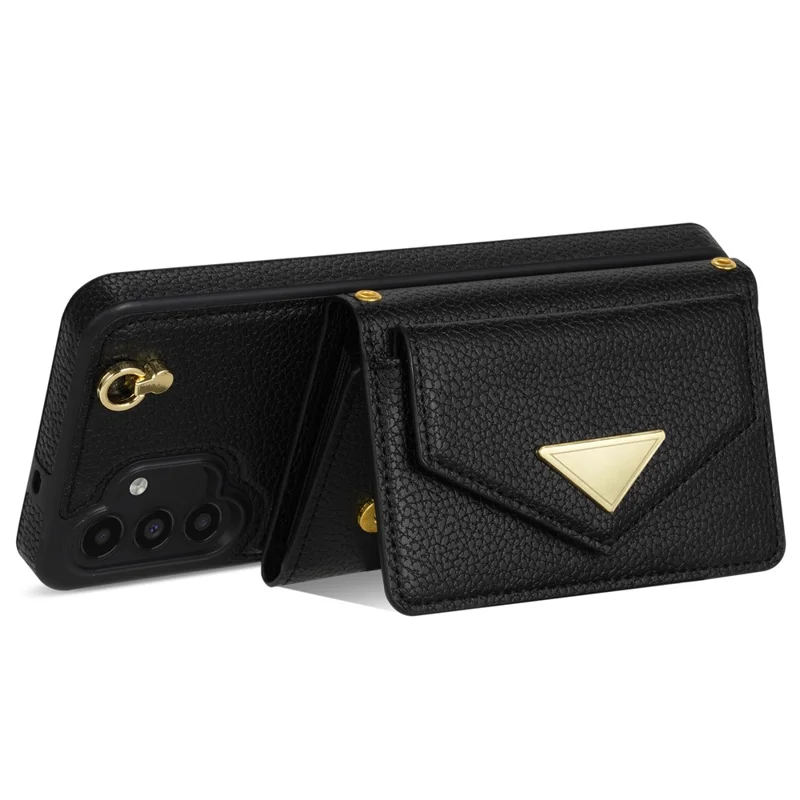 For Samsung Galaxy A13 4G / 5G Case Anti-fall PU Leather+TPU Card Holder Cover with Shoulder Strap - Black