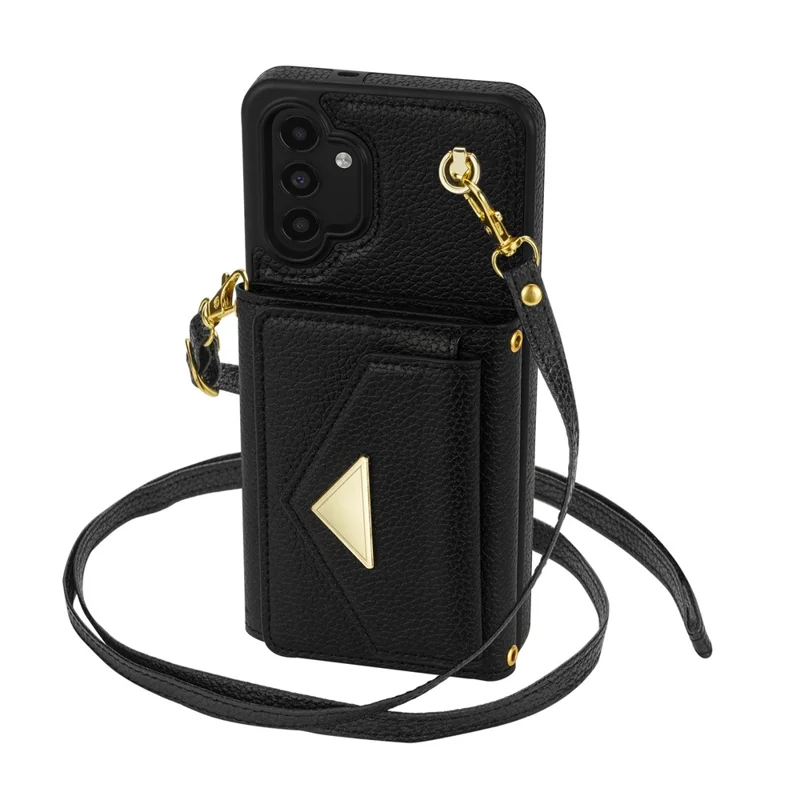 For Samsung Galaxy A13 4G / 5G Case Anti-fall PU Leather+TPU Card Holder Cover with Shoulder Strap - Black