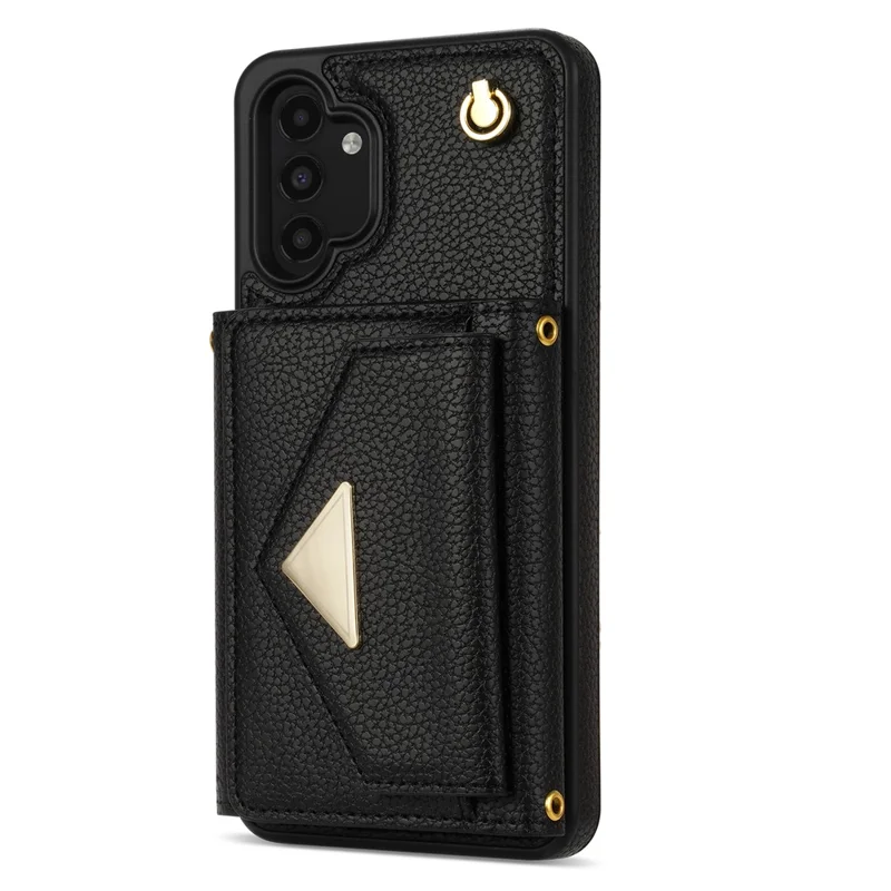For Samsung Galaxy A13 4G / 5G Case Anti-fall PU Leather+TPU Card Holder Cover with Shoulder Strap - Black
