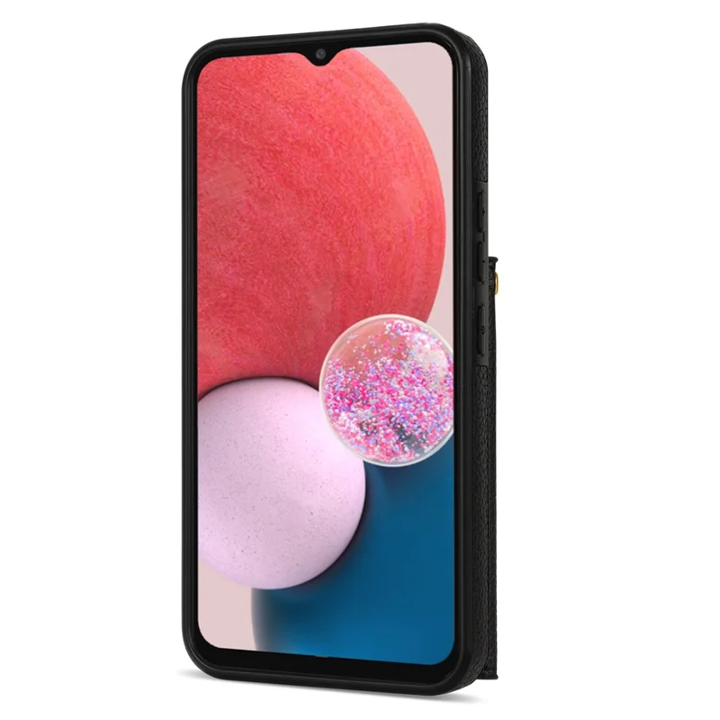 For Samsung Galaxy A13 4G / 5G Case Anti-fall PU Leather+TPU Card Holder Cover with Shoulder Strap - Black