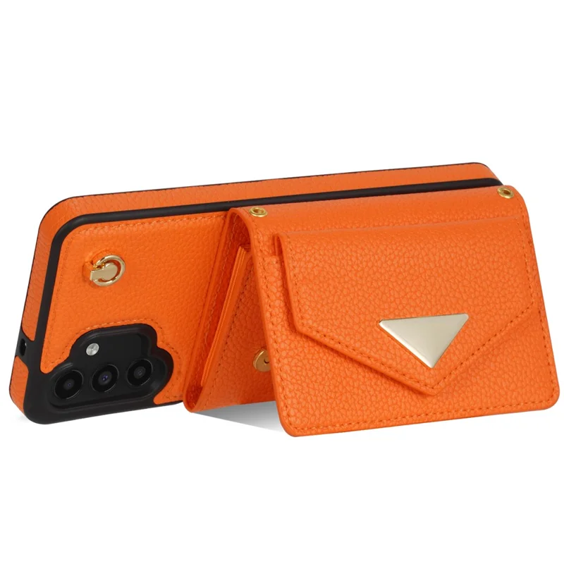 For Samsung Galaxy A13 4G / 5G Case Anti-fall PU Leather+TPU Card Holder Cover with Shoulder Strap - Orange