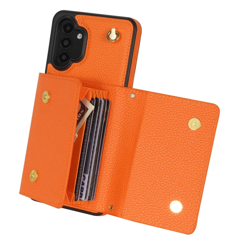 For Samsung Galaxy A13 4G / 5G Case Anti-fall PU Leather+TPU Card Holder Cover with Shoulder Strap - Orange
