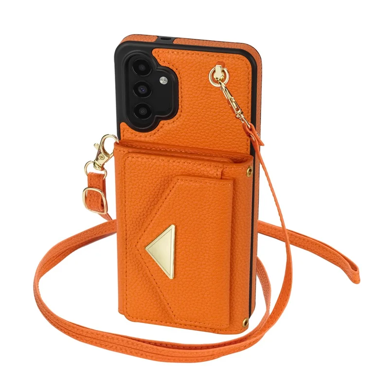 For Samsung Galaxy A13 4G / 5G Case Anti-fall PU Leather+TPU Card Holder Cover with Shoulder Strap - Orange