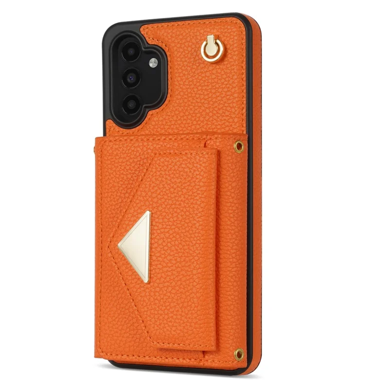 For Samsung Galaxy A13 4G / 5G Case Anti-fall PU Leather+TPU Card Holder Cover with Shoulder Strap - Orange