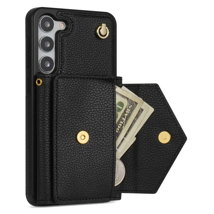 Für Samsung Galaxy S23 Case PU-Leder + TPU-Schale mit Kartenfach + Schultergurt - Schwarz