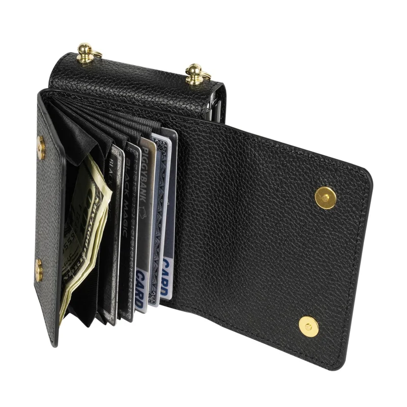 For Samsung Galaxy Z Flip5 5G Case Card Bag Design Leather+PC Cover with Shoulder Strap - Black
