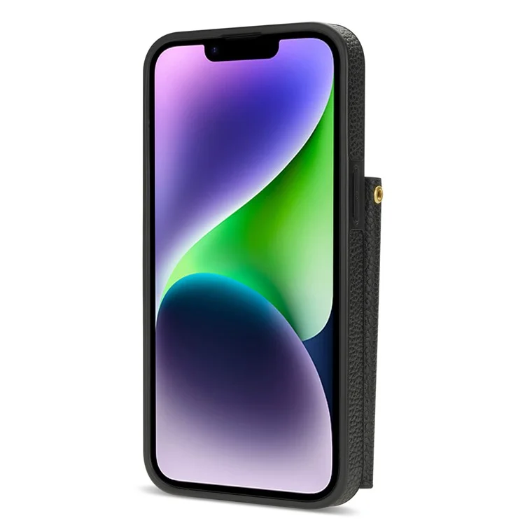Pour étui iPhone 14 Plus Organ Card Bag Bien protégé PU Cuir+TPU Shell avec bandoulière - Noir