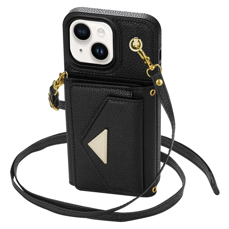 Pour étui iPhone 14 Plus Organ Card Bag Bien protégé PU Cuir+TPU Shell avec bandoulière - Noir