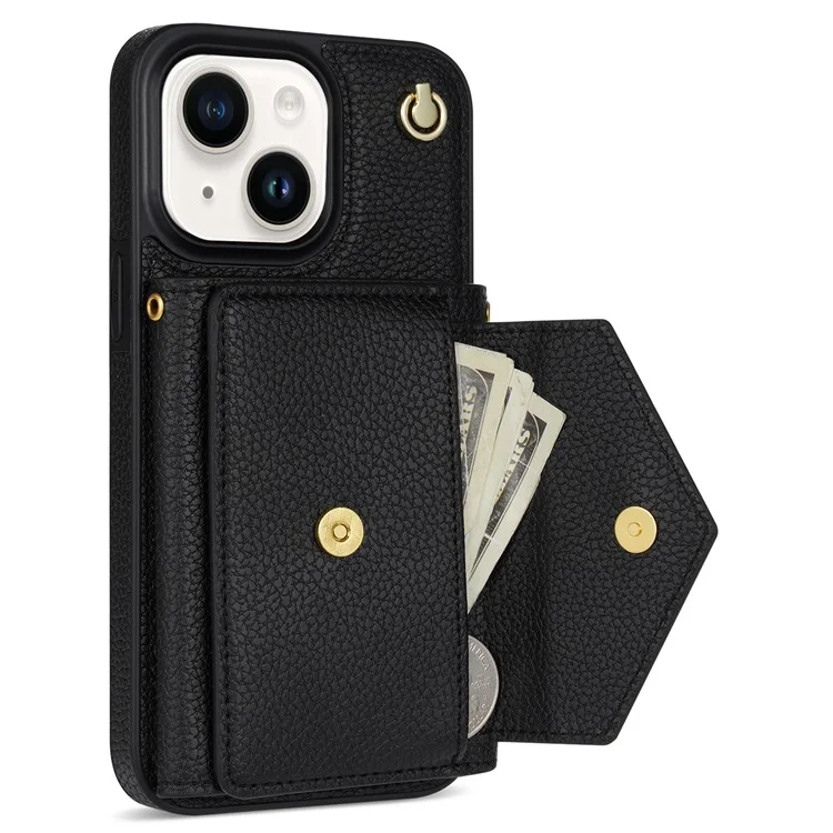 Pour étui iPhone 14 Plus Organ Card Bag Bien protégé PU Cuir+TPU Shell avec bandoulière - Noir