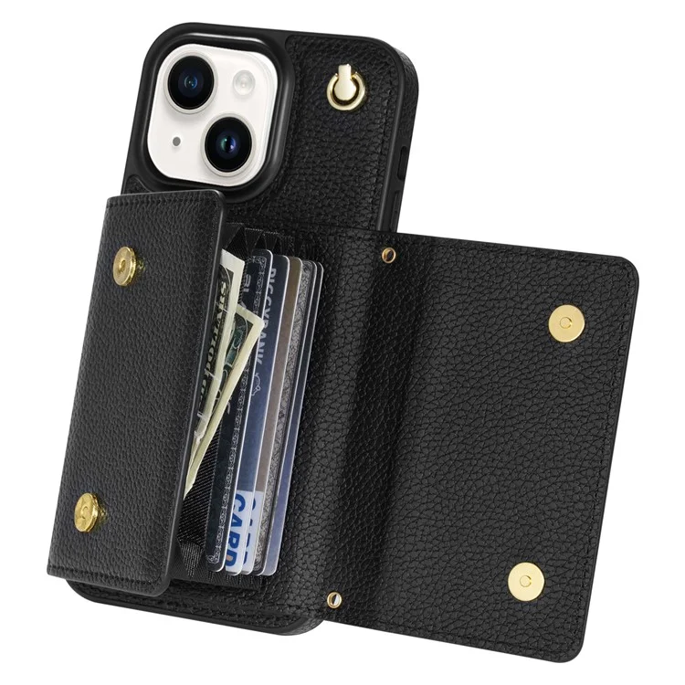 Pour étui iPhone 14 Plus Organ Card Bag Bien protégé PU Cuir+TPU Shell avec bandoulière - Noir