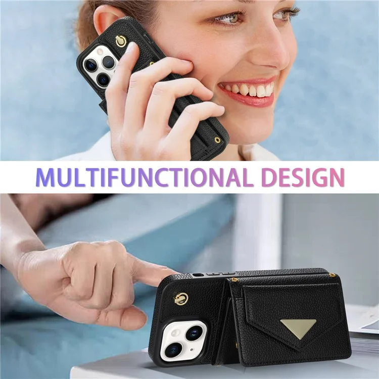 Pour étui iPhone 14 Plus Organ Card Bag Bien protégé PU Cuir+TPU Shell avec bandoulière - Noir
