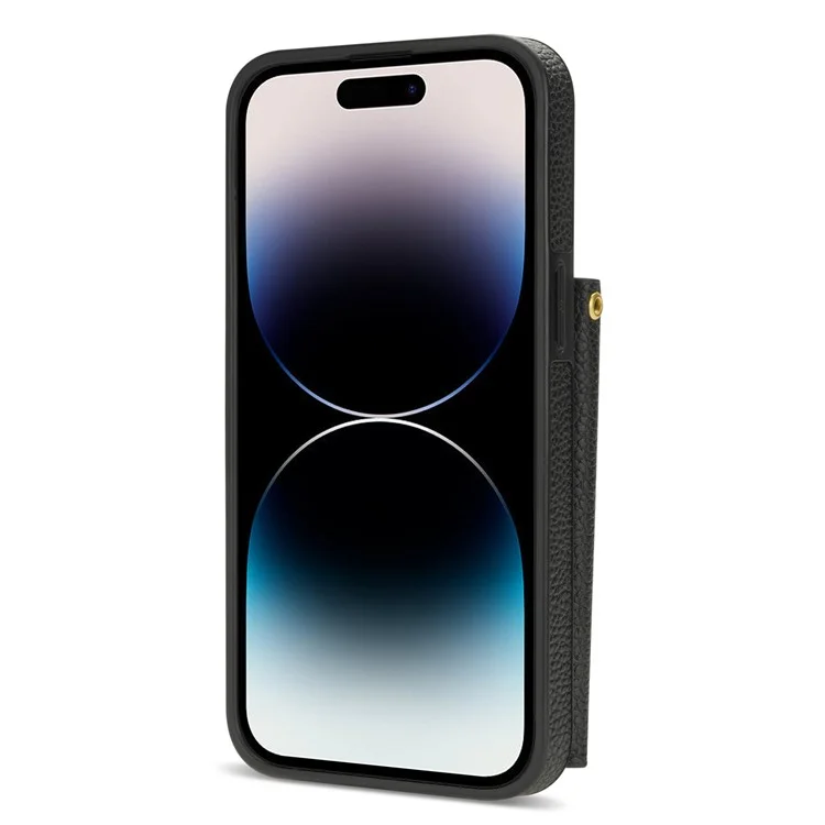 Per iPhone 14 Pro Case PU Leather+TPU Kickstand Shell con Cinturino a Spalla - Nero