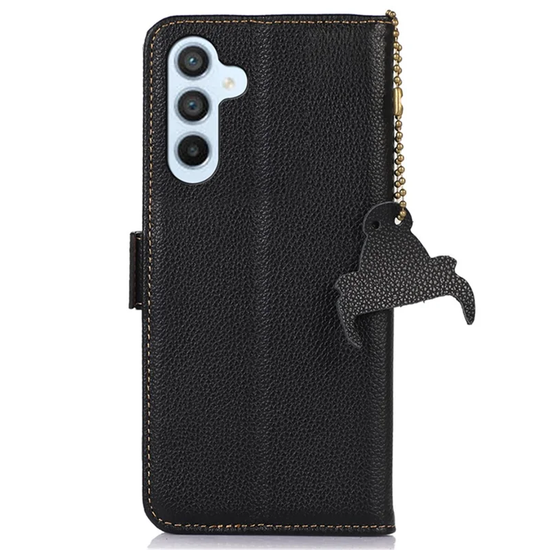 Para funda de Samsung Galaxy A15 4G, funda de cuero genuino de vaca con bloqueo RFID, funda de teléfono cartera - negro