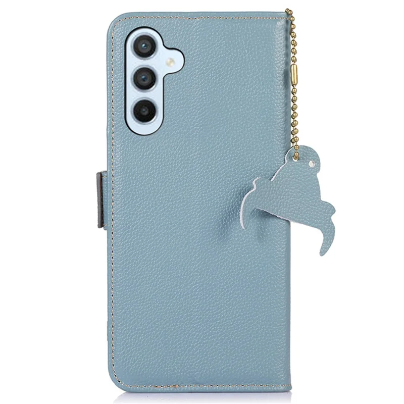 Para Samsung Galaxy A15 4G Case Genuine Cow Leather RFID Blocking Wallet Phone Cover - Azul