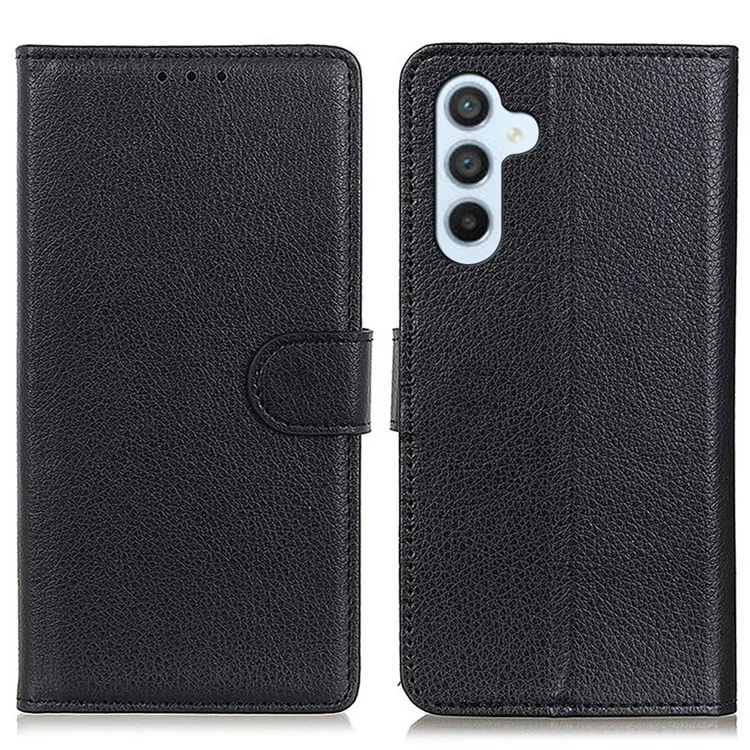 Für Samsung Galaxy A15 4G-Hülle Litchi-Textur-Lederhandy-Cover mit Geldbörse und Standfuß - Schwarz