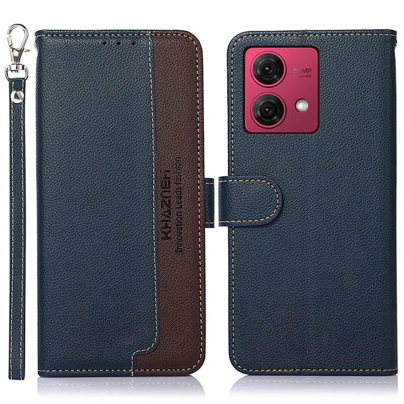 KHAZNEH Per Motorola Moto G84 5G Custodia Antigraffio RFID Blocking Wallet Custodia in Pelle per Telefono - Blu