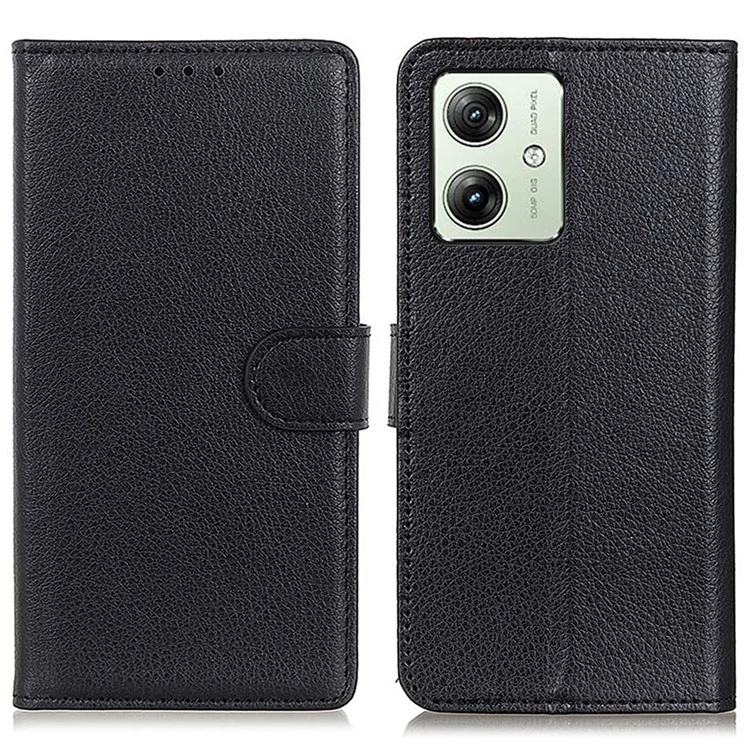 Für Motorola Moto G54 5G Case PU-Leder-Geldbörse mit Litchi-Textur Handyhülle - Schwarz