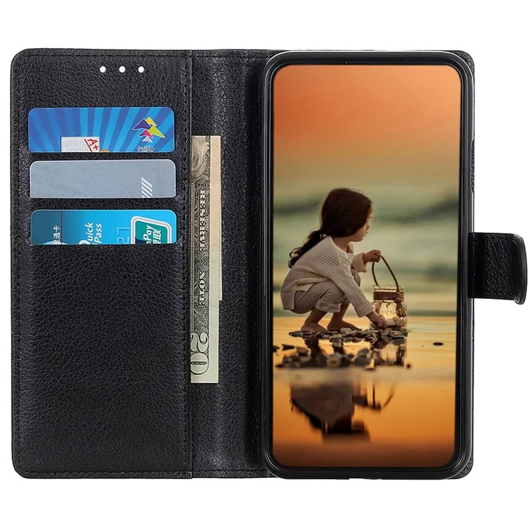 Für Motorola Moto G54 5G Case PU-Leder-Geldbörse mit Litchi-Textur Handyhülle - Schwarz