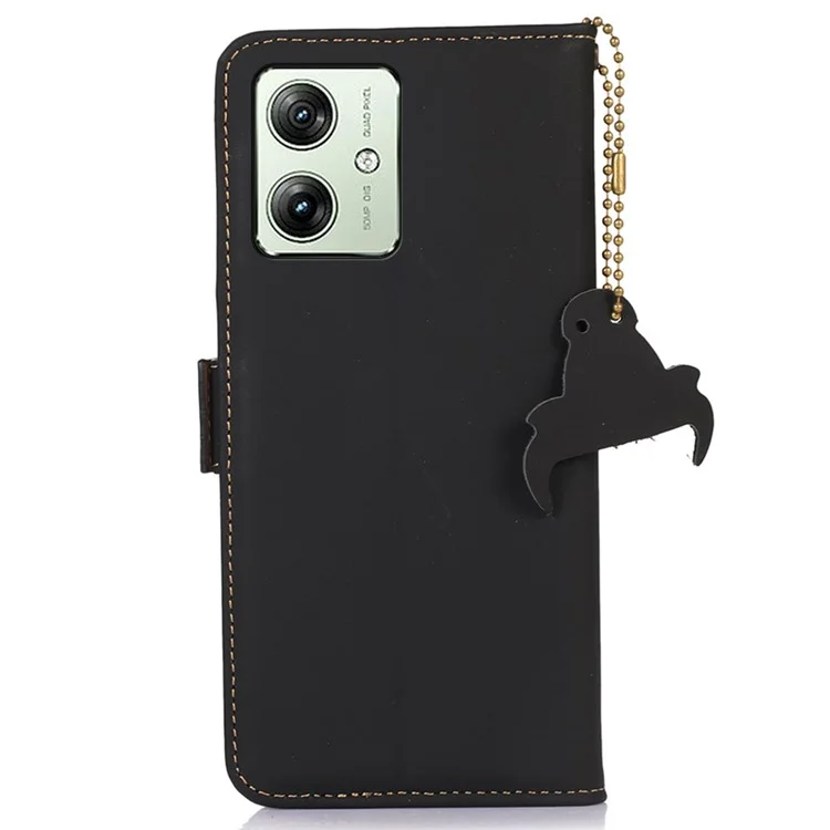 Para Motorola Moto G54 5G Capa do Telefone Caso RFID Blocking Genuine Cow Leather Cover - Preto