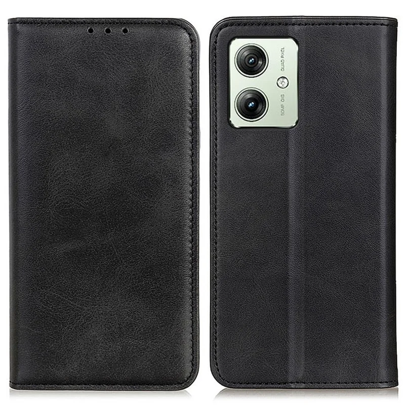 For Motorola Moto G54 5G Case with Wallet Split Leather Phone Stand Cover - Black