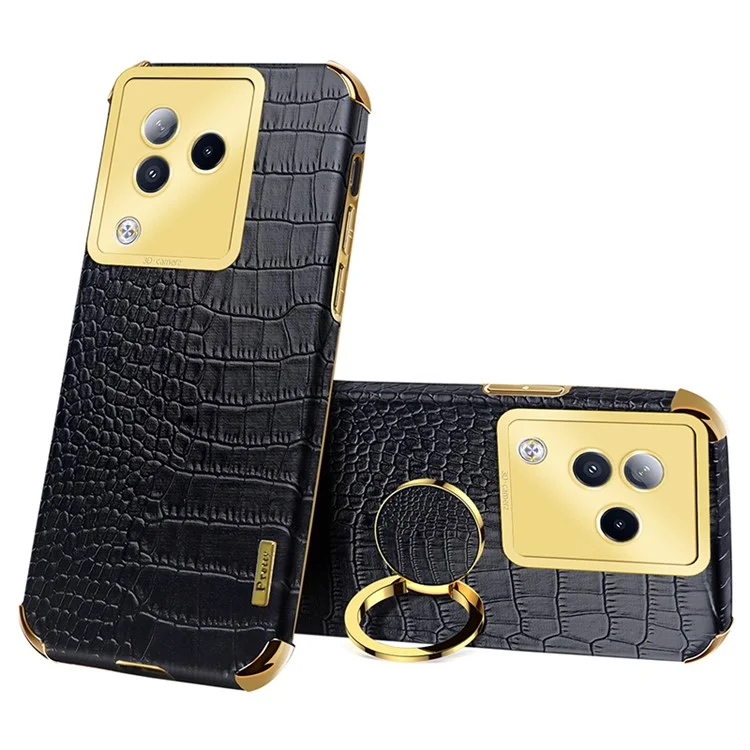 Para o Xiaomi Civi 3 5G, Capa com Argola de Suporte, Textura de Couro de Crocodilo e TPU - Preta