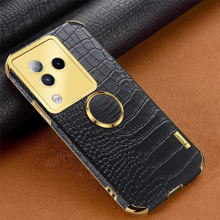 Para o Xiaomi Civi 3 5G, Capa com Argola de Suporte, Textura de Couro de Crocodilo e TPU - Preta