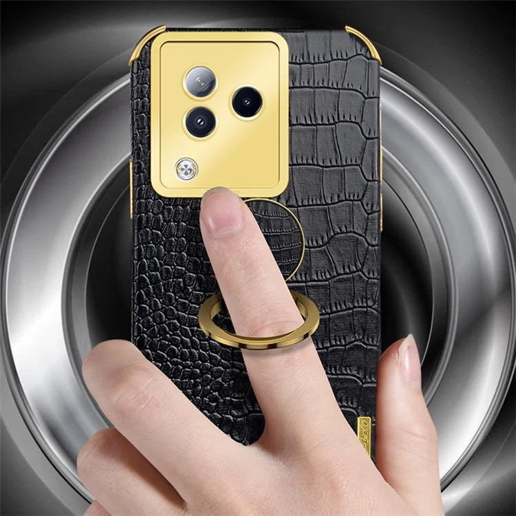 Para o Xiaomi Civi 3 5G, Capa com Argola de Suporte, Textura de Couro de Crocodilo e TPU - Preta