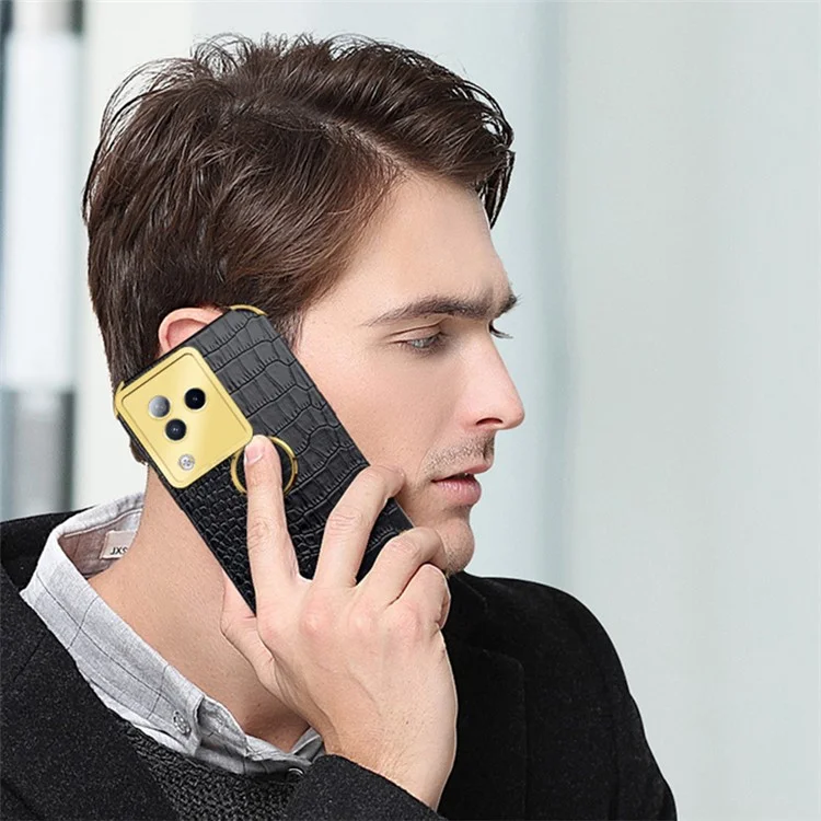 Para o Xiaomi Civi 3 5G, Capa com Argola de Suporte, Textura de Couro de Crocodilo e TPU - Preta