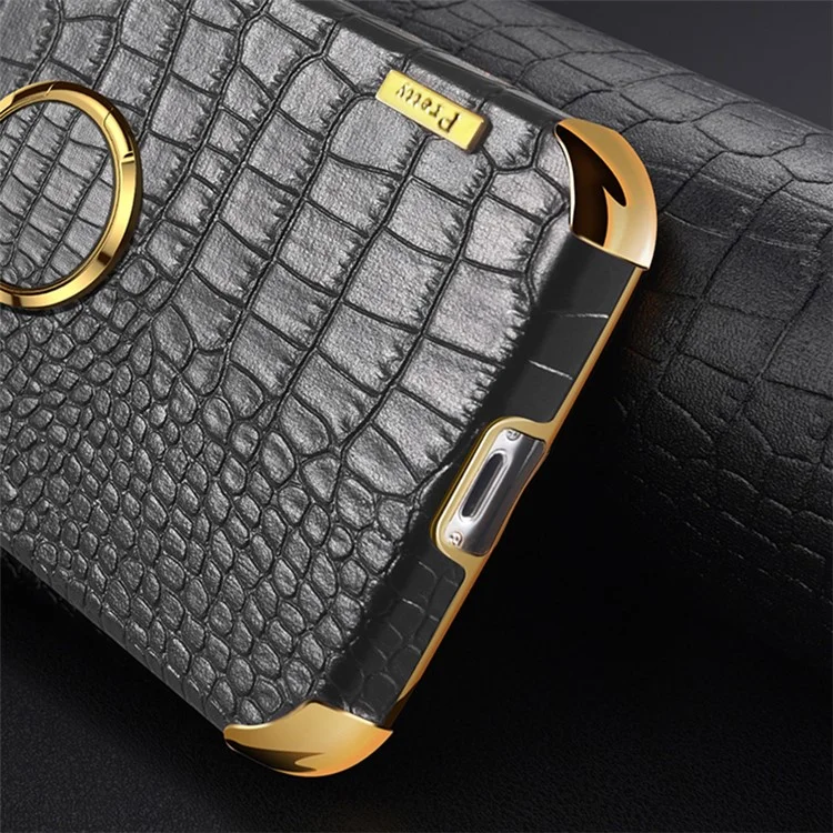 Para o Xiaomi Civi 3 5G, Capa com Argola de Suporte, Textura de Couro de Crocodilo e TPU - Preta