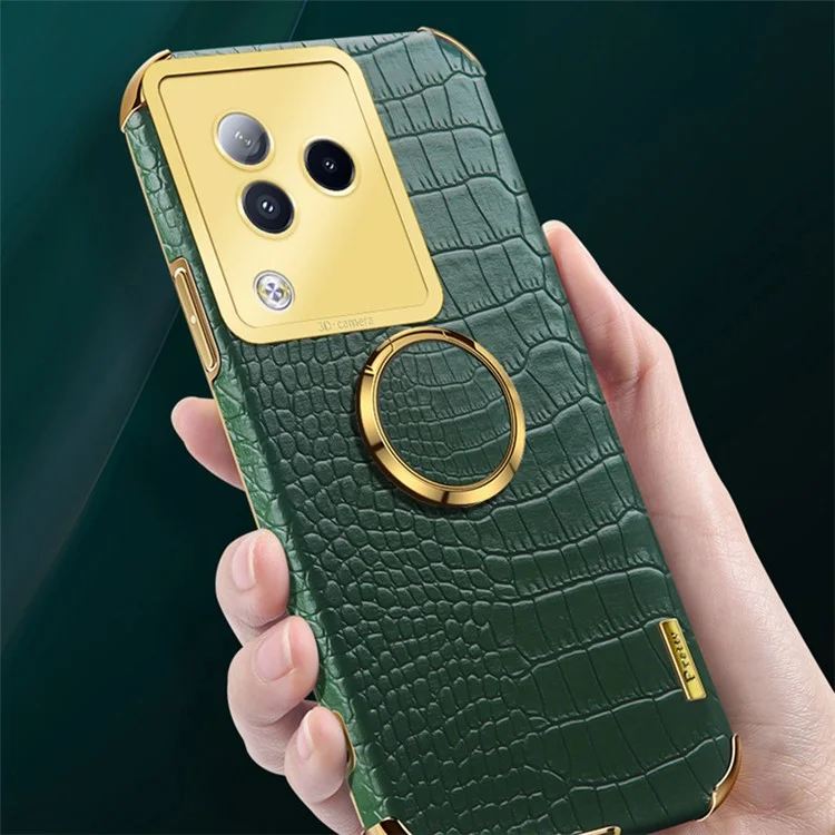 Para o Xiaomi Civi 3 5G, Capa com Argola de Suporte, Textura de Couro de Crocodilo e TPU - Preta